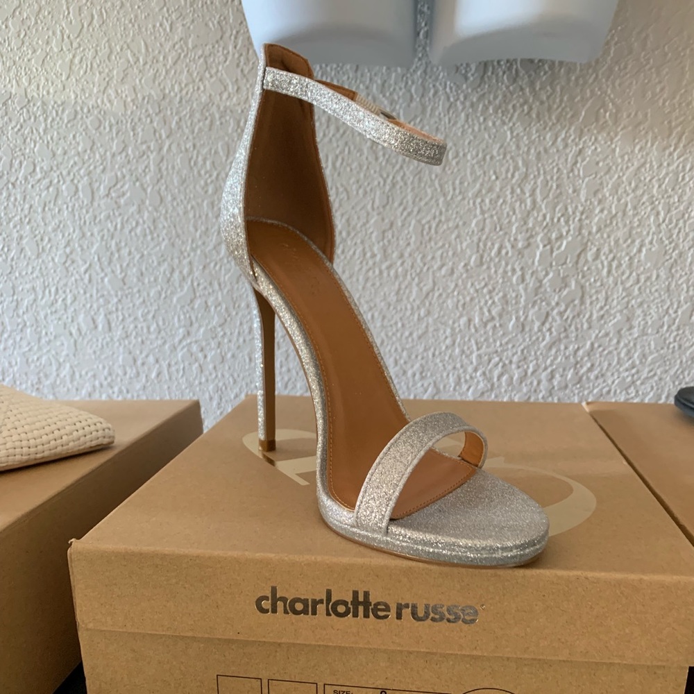 Charlotte Russe, Ankle strap silver stiletto, NWT